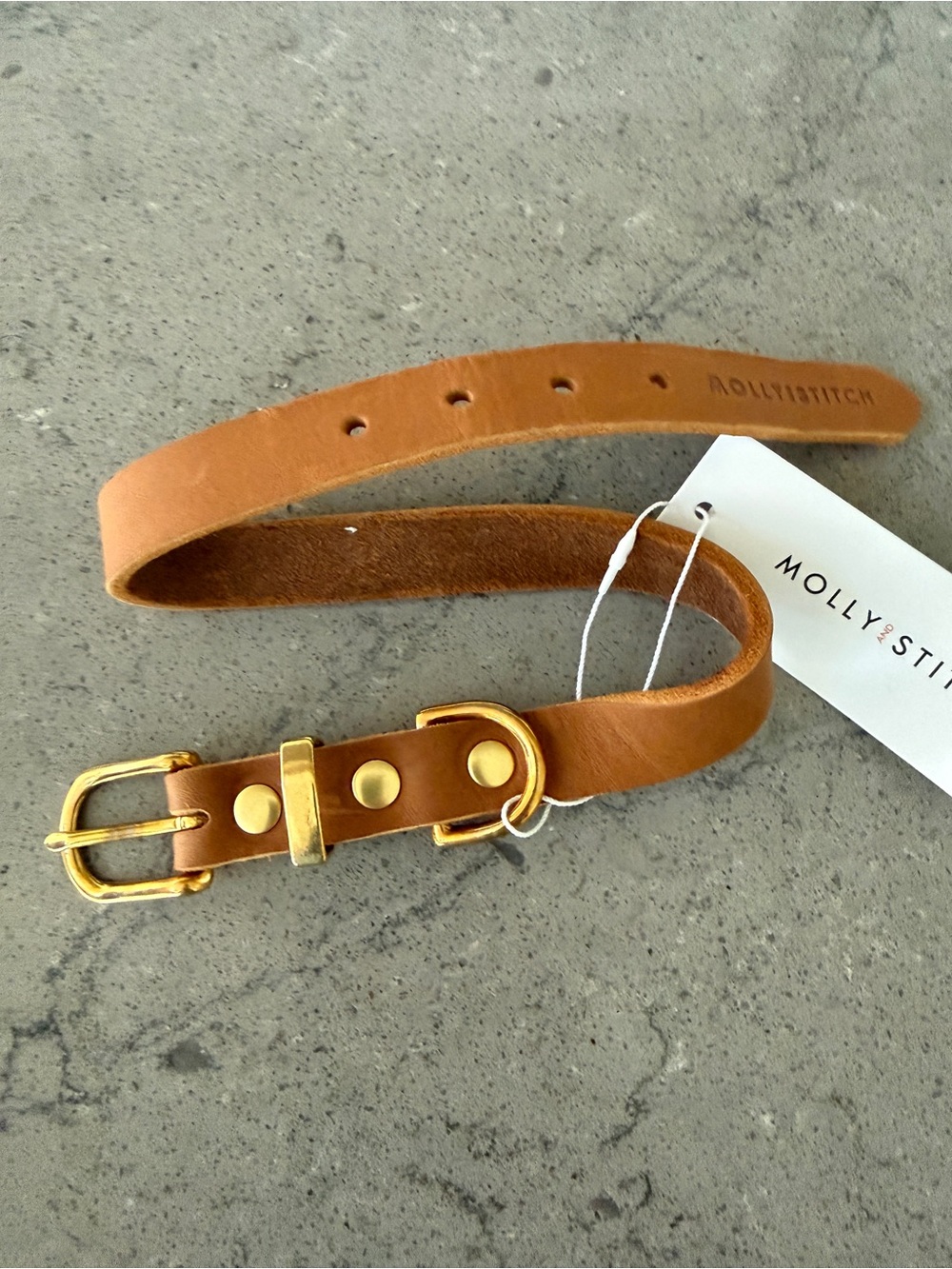 Molly & Stitch Genuine Leather Dog Collar with Gold Hardware (large)